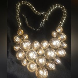 Rhinestone statement bib collar necklace. Gold tone 18+2 inches.